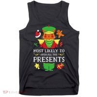 Most Likely To Open All The Presents Funny Christmas Cat Santa Tank Top thumb 0
