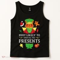 Most Likely To Open All The Presents Funny Christmas Cat Santa Tank Top thumb 2
