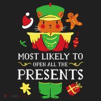 Most Likely To Open All The Presents Funny Christmas Cat Santa Golf Towel thumb 3