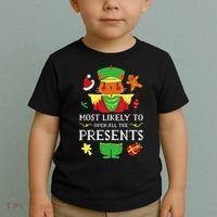 Most Likely To Open All The Presents Funny Christmas Cat Santa Toddler T-Shirt thumb 2