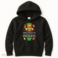 Most Likely To Open All The Presents Funny Christmas Cat Santa Kids Hoodie thumb 0