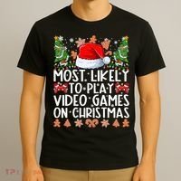 Most Likely To Play Video Games On Christmas Shirts For Family T-Shirt thumb 3
