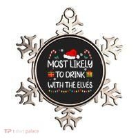 Most Likely To Drink With The Elves Elf Family Christmas Ornament thumb 0