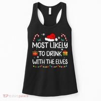 Most Likely To Drink With The Elves Elf Family Christmas Women's Tank Top thumb 0