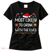 Most Likely To Drink With The Elves Elf Family Christmas Women's T-Shirt thumb 0