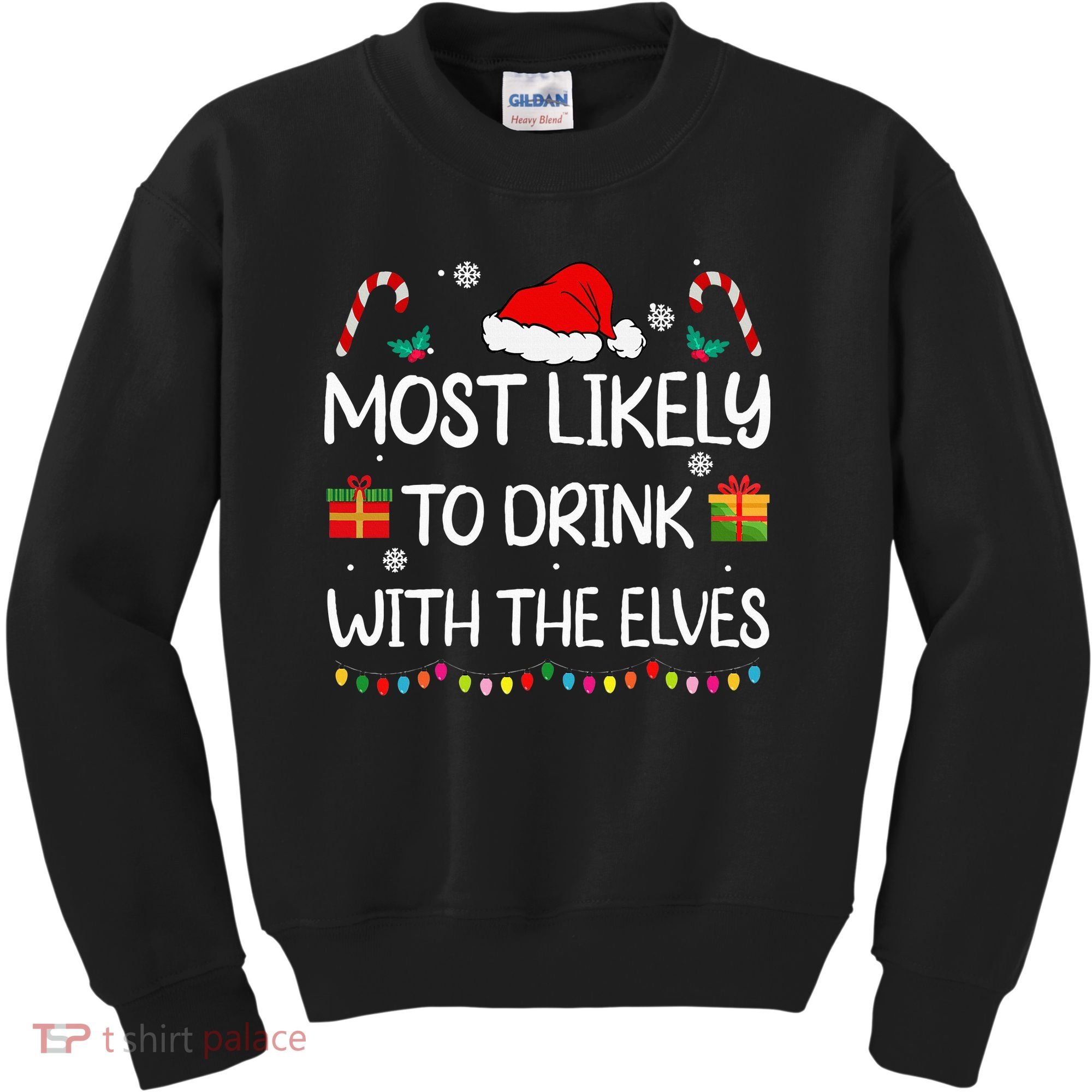 Most Likely To Drink With The Elves Elf Family Christmas Kids Sweatshirt