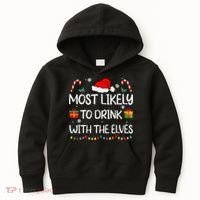 Most Likely To Drink With The Elves Elf Family Christmas Kids Hoodie thumb 0