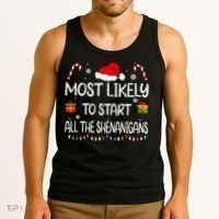 Most Likely To Start All The Shenanigans Family Christmas Tank Top thumb 3
