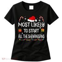 Most Likely To Start All The Shenanigans Family Christmas Women's T-Shirt thumb 0