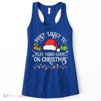 Most Likely To Play Videogame On Christmas Funny Xmas Pajama Funny Gift Women's Tank Top thumb 0