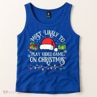 Most Likely To Play Videogame On Christmas Funny Xmas Pajama Funny Gift Tank Top thumb 2