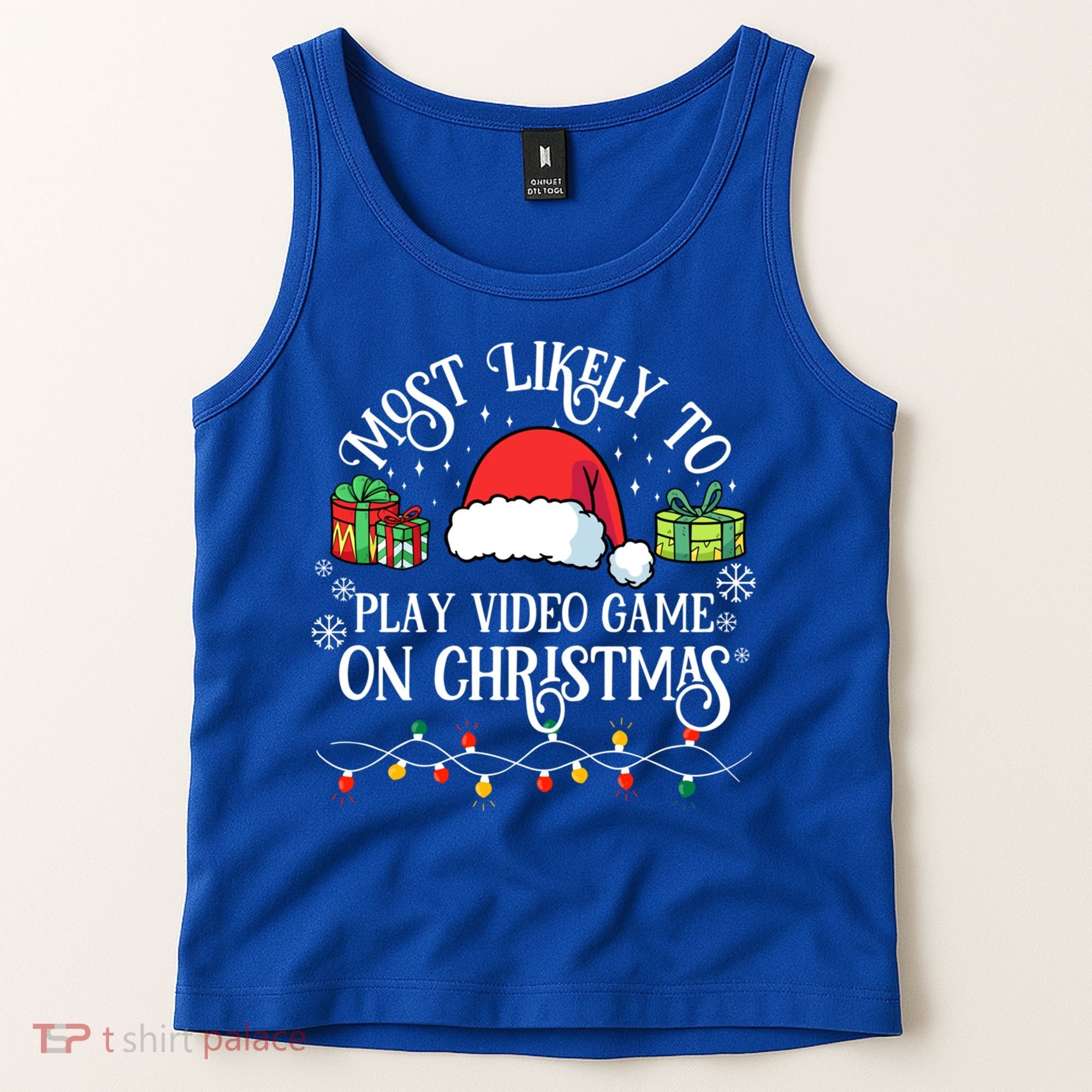 Most Likely To Play Videogame On Christmas Funny Xmas Pajama Funny Gift Tank Top