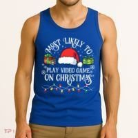 Most Likely To Play Videogame On Christmas Funny Xmas Pajama Funny Gift Tank Top thumb 3