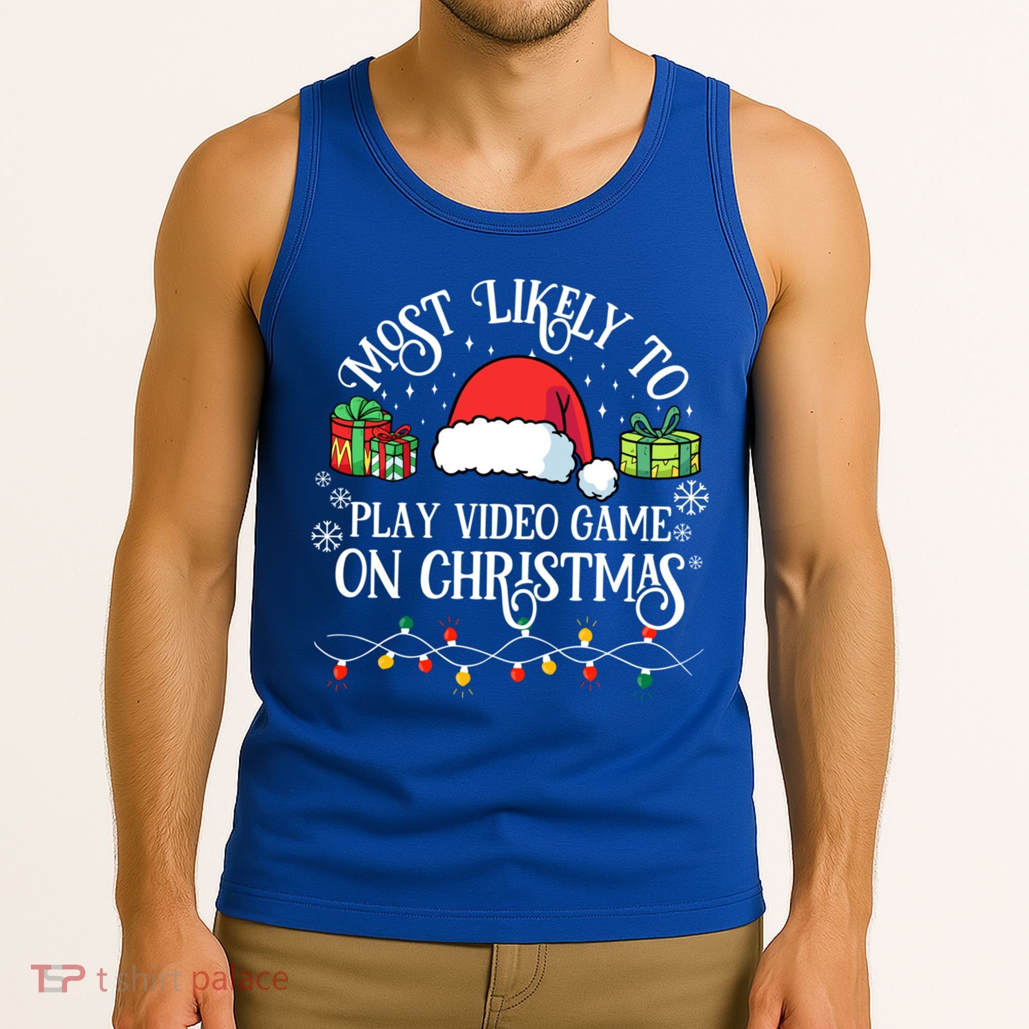 Most Likely To Play Videogame On Christmas Funny Xmas Pajama Funny Gift Tank Top