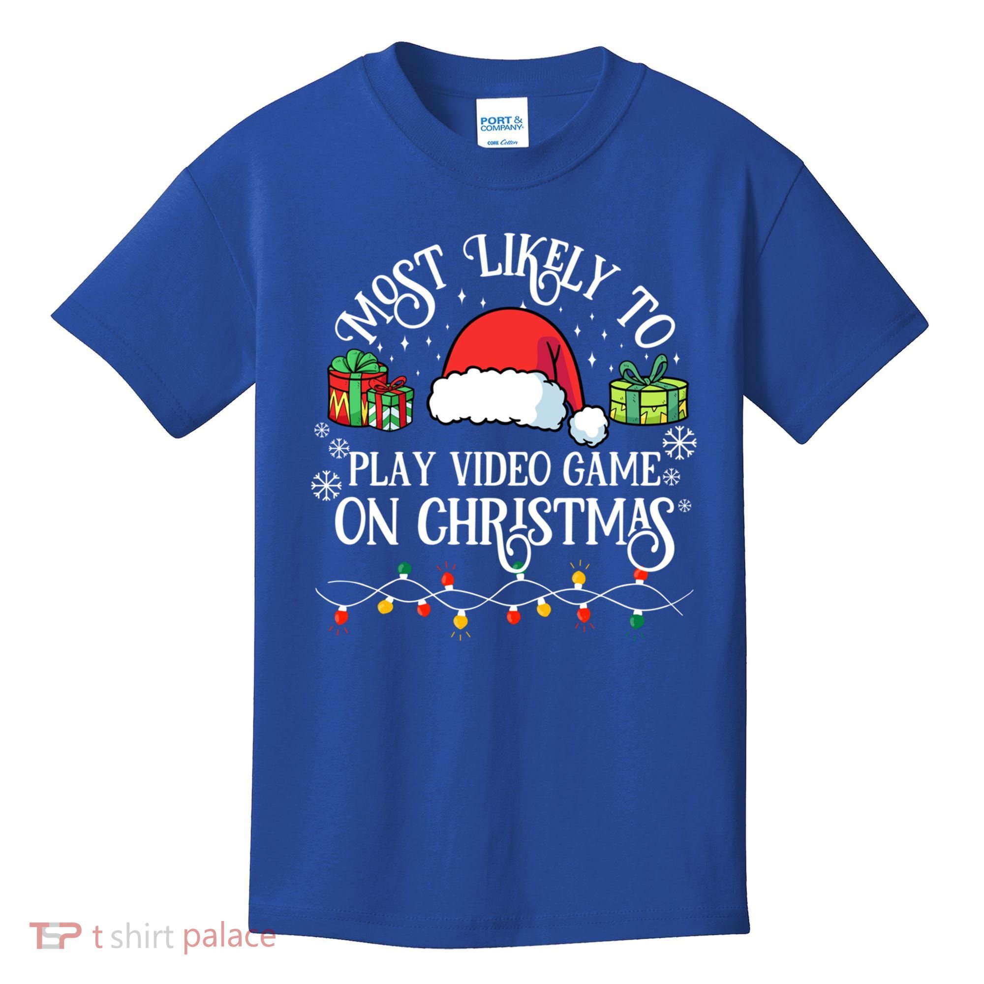 Most Likely To Play Videogame On Christmas Funny Xmas Pajama Funny Gift Kids T-Shirt