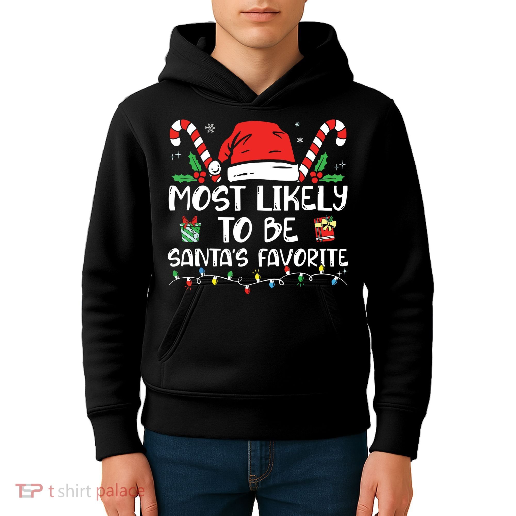 Most Likely To Be Santas Favorite Matching Family Christmas Kids Hoodie