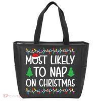 Most Likely To Nap On Christmas Shirts For Family Tote Bag thumb 0