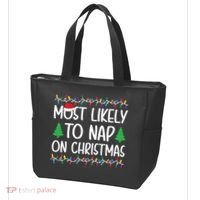 Most Likely To Nap On Christmas Shirts For Family Tote Bag thumb 3