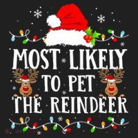 Most Likely To Pet The Reindeer Funny Christmas Family Beanie thumb 2