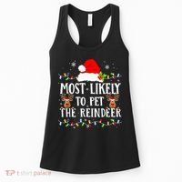 Most Likely To Pet The Reindeer Funny Christmas Family Women's Tank Top thumb 0