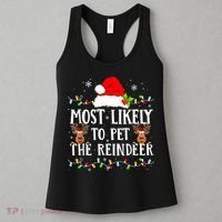 Most Likely To Pet The Reindeer Funny Christmas Family Women's Tank Top thumb 3