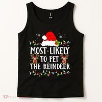 Most Likely To Pet The Reindeer Funny Christmas Family Tank Top thumb 2
