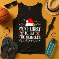 Most Likely To Pet The Reindeer Funny Christmas Family Tank Top thumb 4