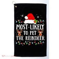Most Likely To Pet The Reindeer Funny Christmas Family Golf Towel thumb 0