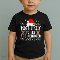Most Likely To Pet The Reindeer Funny Christmas Family Toddler T-Shirt thumb 2