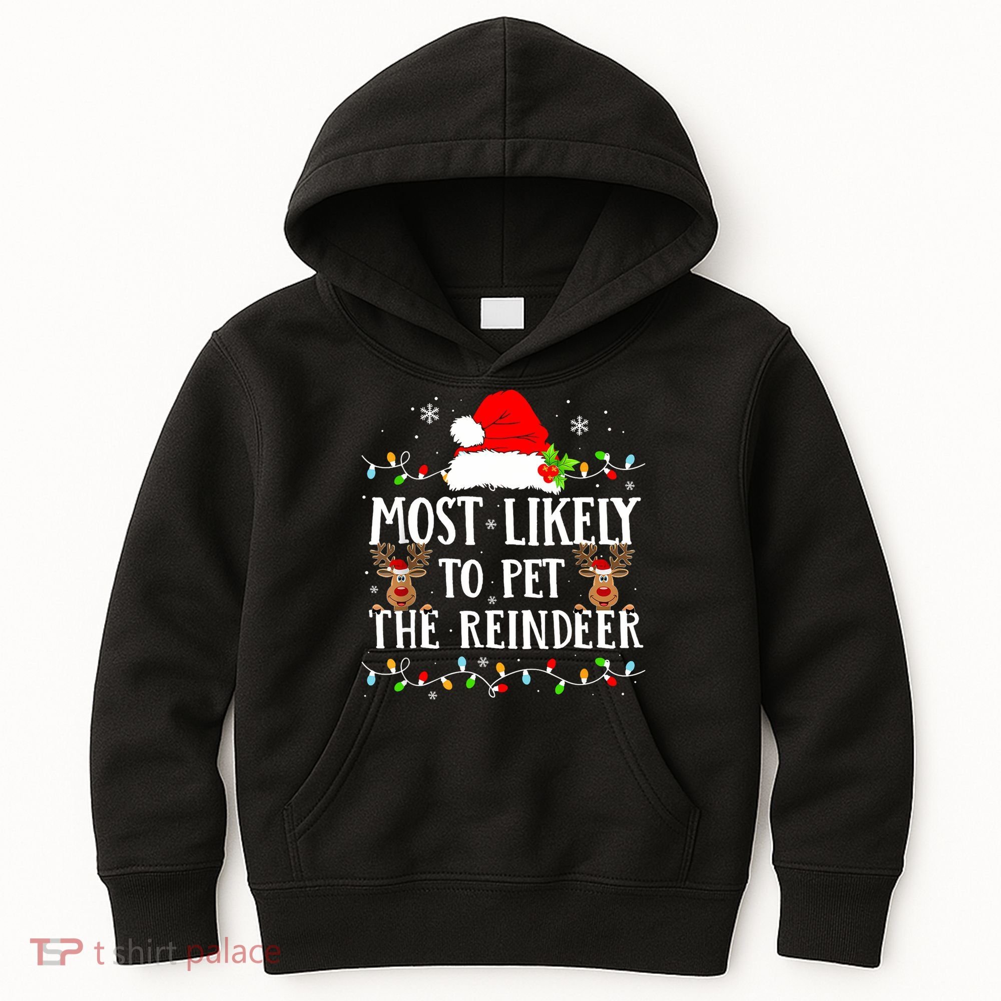 Most Likely To Pet The Reindeer Funny Christmas Family Kids Hoodie