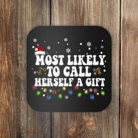 Most Likely To Call Herself Couple Matching Christmas Coaster thumb 0