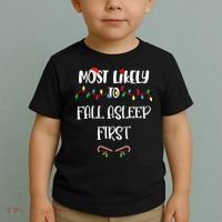 Most Likely To Fall Asleep First Christmas Shirts For Family Toddler T-Shirt thumb 2