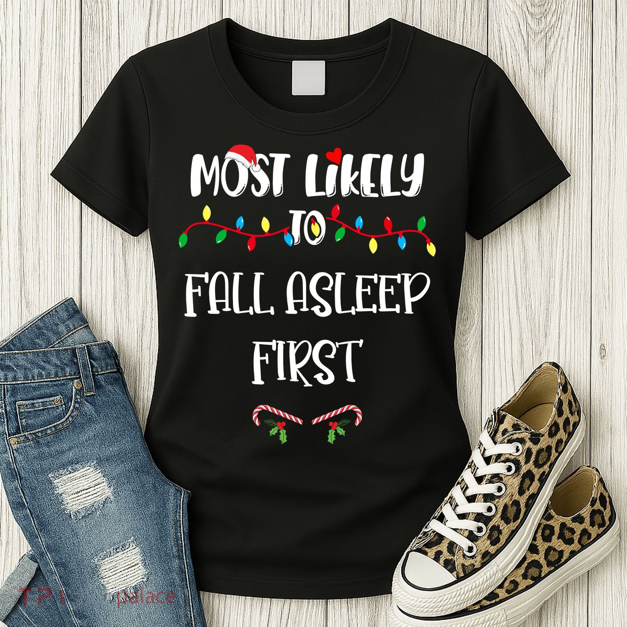 Most Likely To Fall Asleep First Christmas Shirts For Family Women's T-Shirt