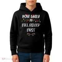 Most Likely To Fall Asleep First Christmas Shirts For Family Kids Hoodie thumb 4
