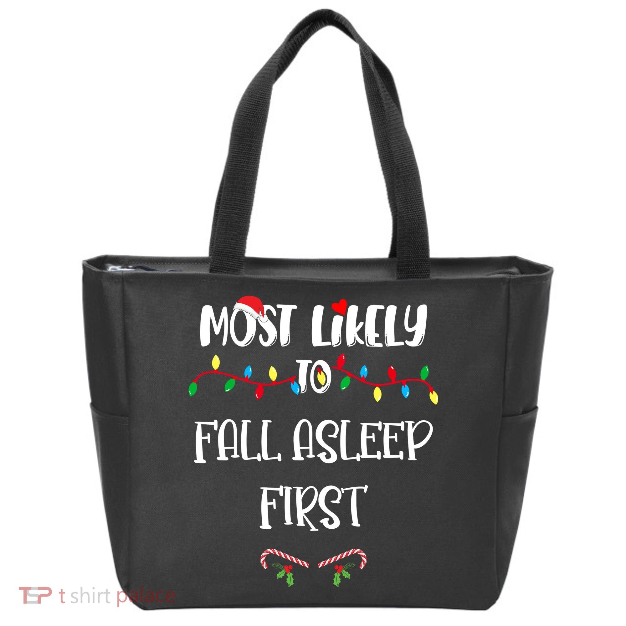 Most Likely To Fall Asleep First Christmas Shirts For Family Tote Bag