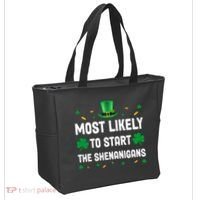 Most Likely To Start The Shenanigans Funny St Patricks Day Tote Bag thumb 2