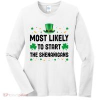 Most Likely To Start The Shenanigans Funny St Patricks Day Women's Long Sleeve Shirt thumb 0