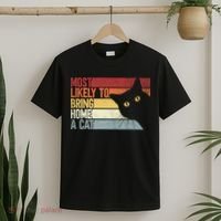 Most Likely To Bring Home A Cat Retro Vintage Cat Mom Cat Dad T-Shirt thumb 2