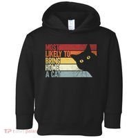 Most Likely To Bring Home A Cat Retro Vintage Cat Mom Cat Dad Toddler Hoodie thumb 0