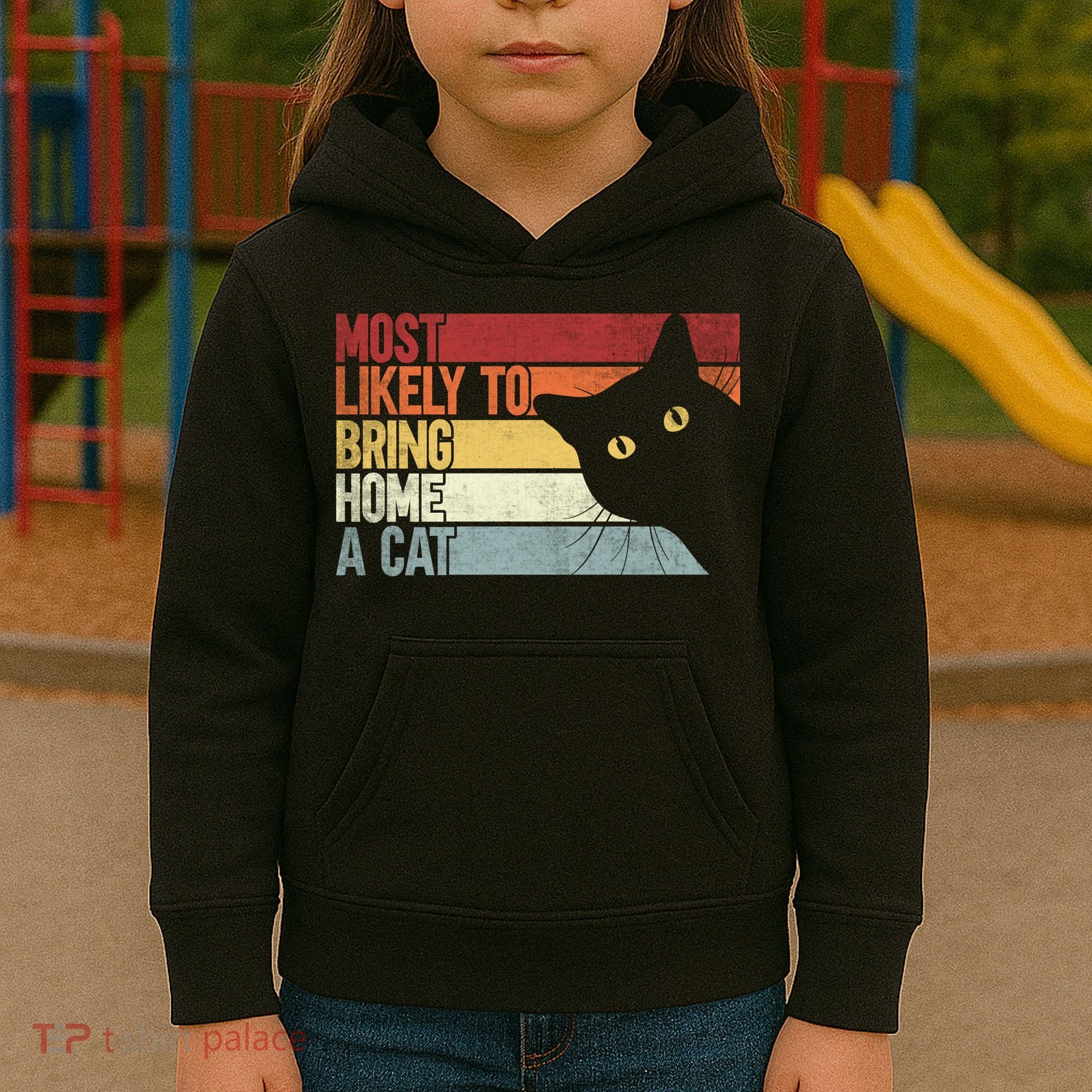 Most Likely To Bring Home A Cat Retro Vintage Cat Mom Cat Dad Kids Hoodie