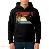 Most Likely To Bring Home A Cat Retro Vintage Cat Mom Cat Dad Kids Hoodie thumb 4