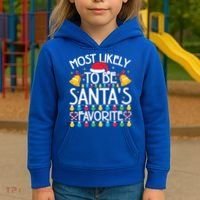 Most Likely To Be SantaS Favorite Family Christmas Gift Kids Hoodie thumb 3