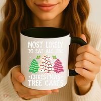 Most Likely To Eat All The Christmas Tree Cakes Funny Xmas Coffee Mug thumb 3