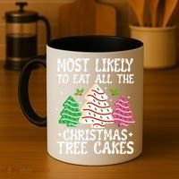Most Likely To Eat All The Christmas Tree Cakes Funny Xmas Coffee Mug thumb 4