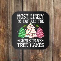 Most Likely To Eat All The Christmas Tree Cakes Funny Xmas Coaster thumb 0