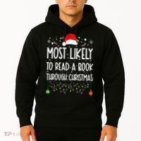 Most Likely To Read A Book Matching Family Christmas Hoodie thumb 2