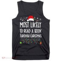 Most Likely To Read A Book Matching Family Christmas Tank Top thumb 0