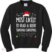 Most Likely To Read A Book Matching Family Christmas Kids Sweatshirt thumb 0
