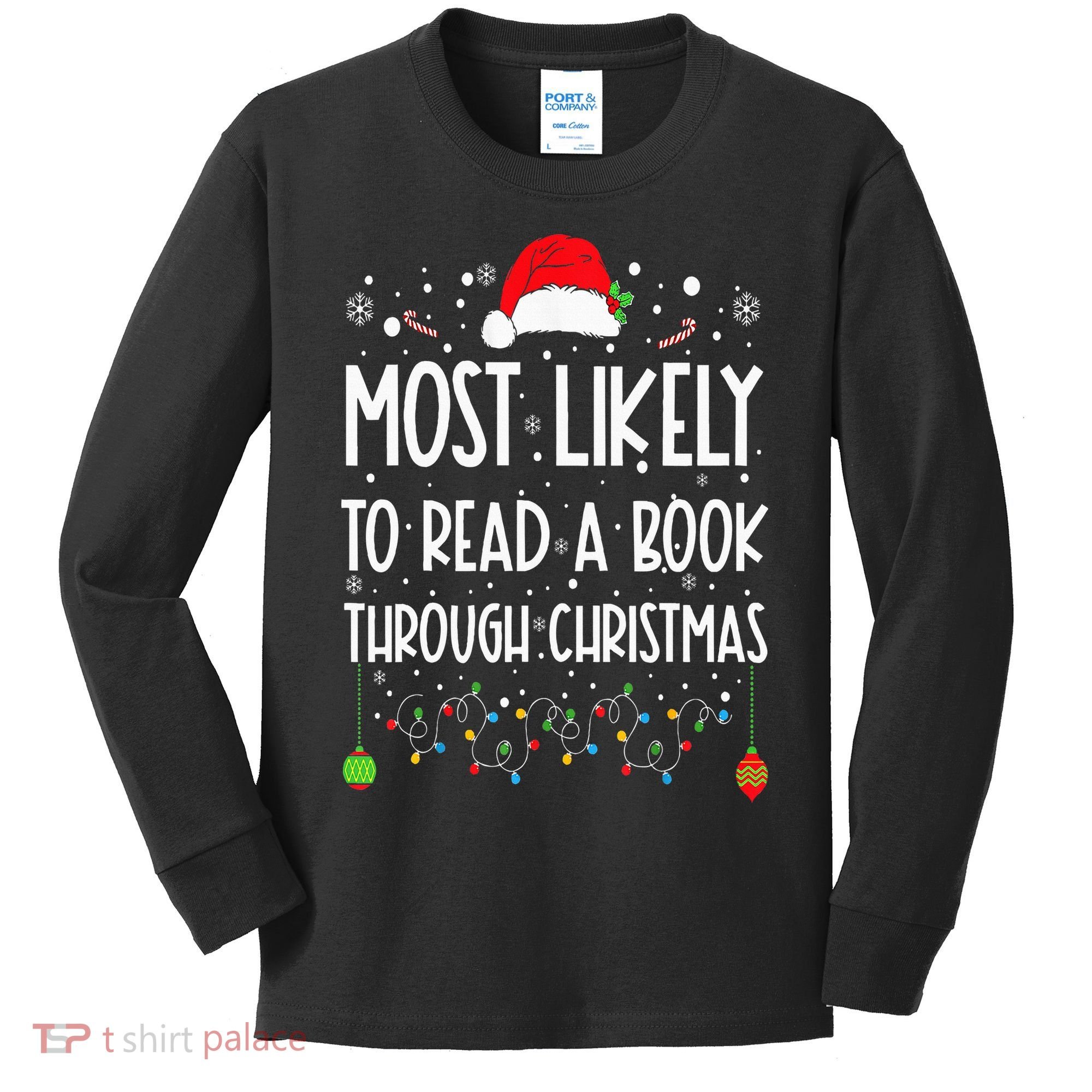 Most Likely To Read A Book Matching Family Christmas Kids Long Sleeve Shirt