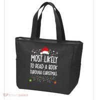 Most Likely To Read A Book Matching Family Christmas Tote Bag thumb 3